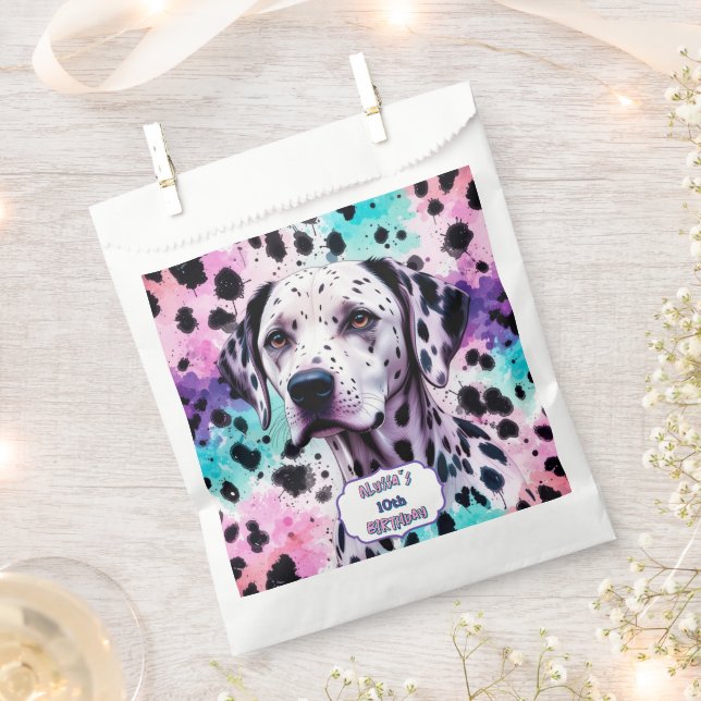 Sacolinha Dalmatian Dog Pink Purple Turquoise Birthday (Cortado)
