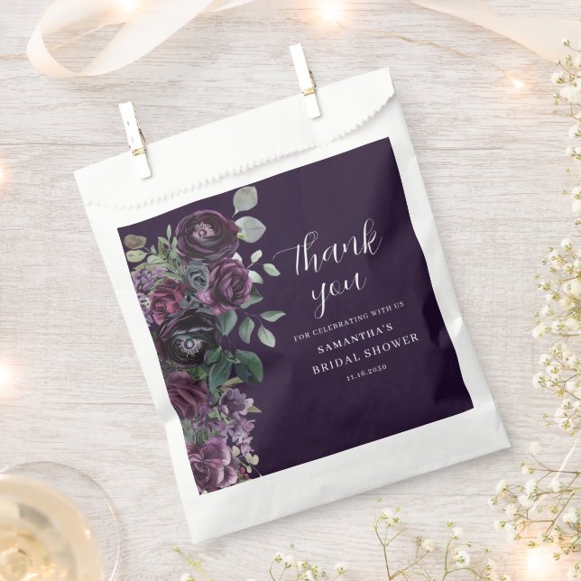 Sacolinha Dark Purple Moody Floral Bridal Shower (Cortado)