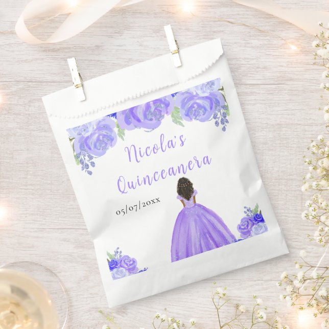 Sacolinha Dark Skin Princess Purple Floral Quinceanera (Cortado)