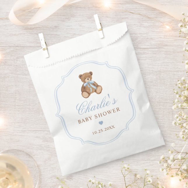 Sacolinha Decoração de Chuveiro de Bebê Urso Teddy Elegante (Cortado)