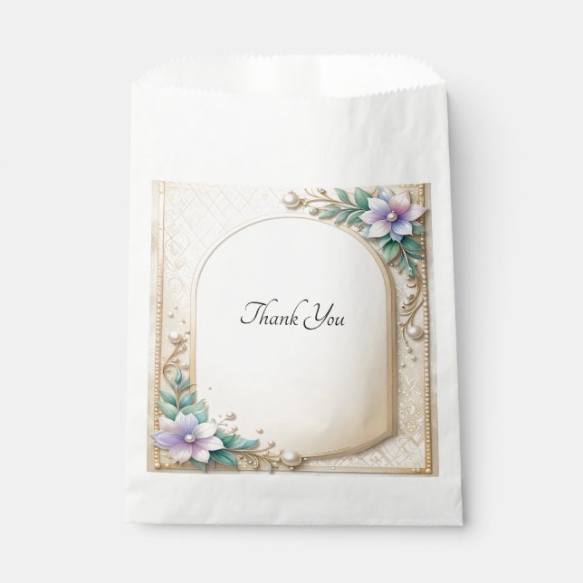 Sacolinha Decorative Floral Frame with Pearls Favor Bag (Frente)