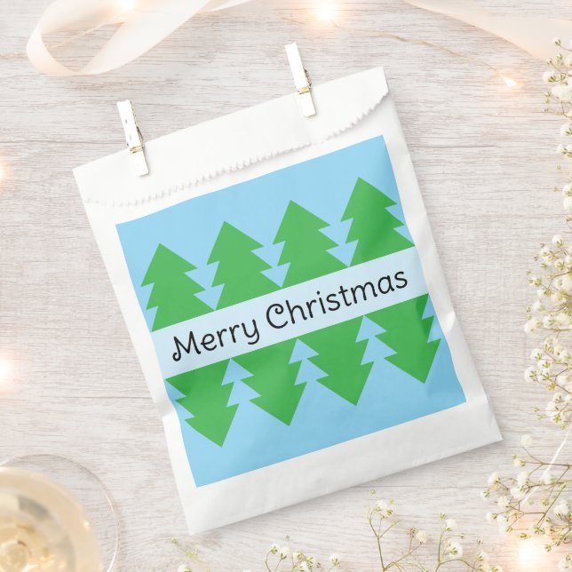 Sacolinha Design Azul de Árvore Simples, Feliz Natal (Cortado)