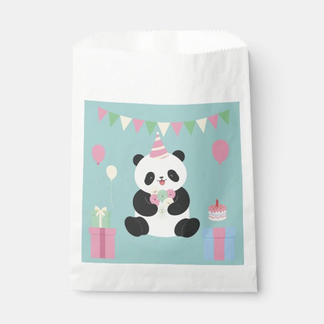 Sacolinha Design de Panda doce com Rosa & Verde-mint (Frente)