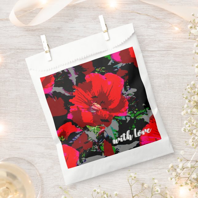 Sacolinha Design Floral Retro Vermelho Poppy (Cortado)