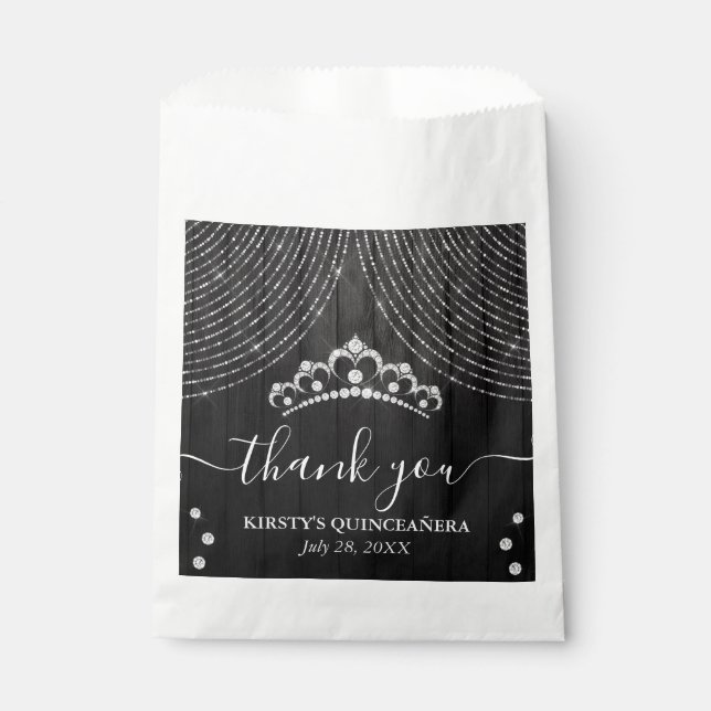 Sacolinha Diamante prateado Tiara em madeira negra Quinceane (Frente)