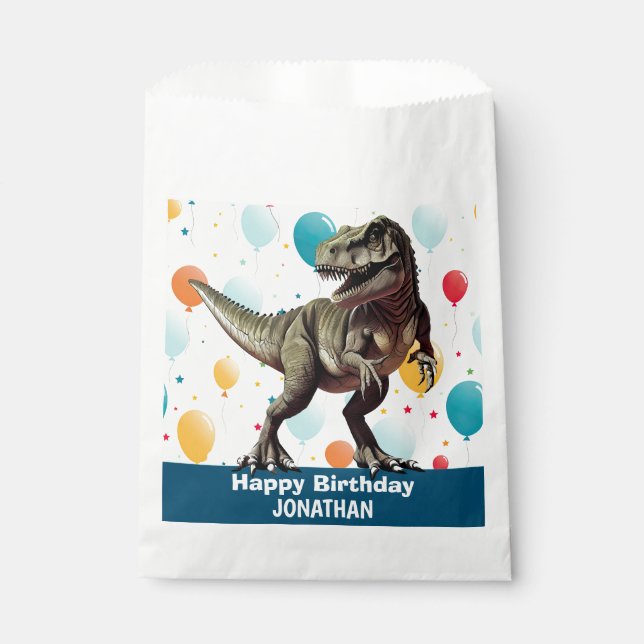 Sacolinha Dinossauro Feliz Aniversário Azul (Frente)