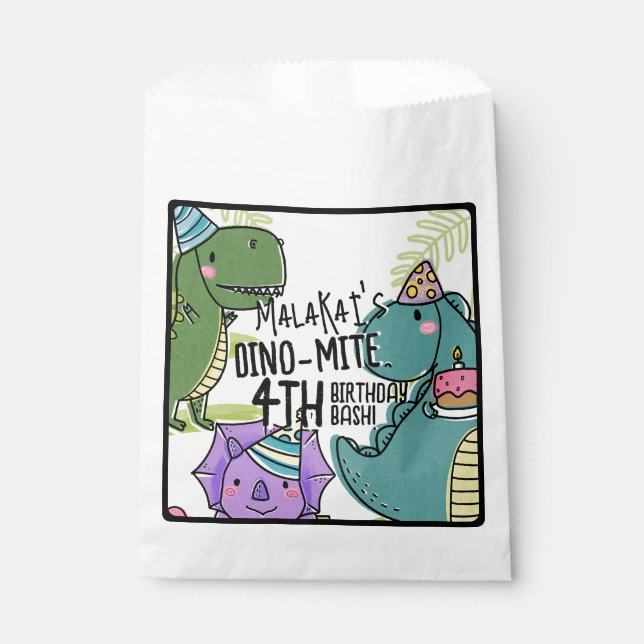 Sacolinha Dinossauro Festa de aniversário de Dino-Mite Kid (Frente)