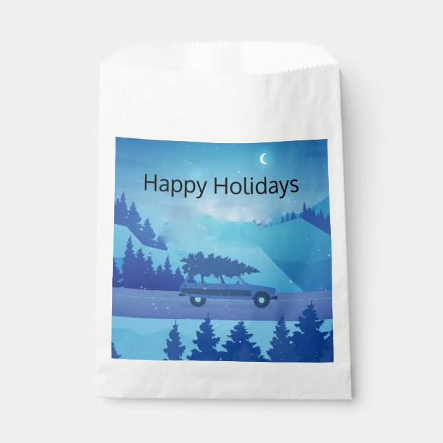 Sacolinha Dirigindo pela estrada com uma árvore de natal (Frente)