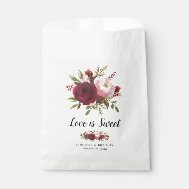 Sacolinha Doce de Noiva Flores Rosa Choque Borgonha Rústico (Frente)