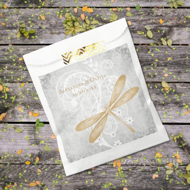 Sacolinha Dourada Dragonfly Weding Favor Bolsas (Gold Dragonfly Wedding Favor Bags)