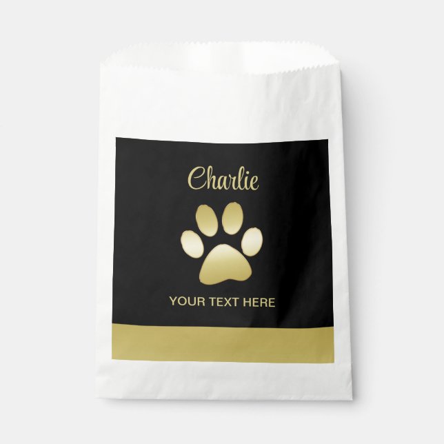 Sacolinha Dourada pata de cão brilhante sobre fundo negro (Frente)