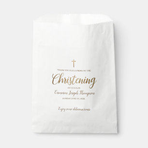 Sacolinha Dourado Script Cross Christening Obrigado Tratar