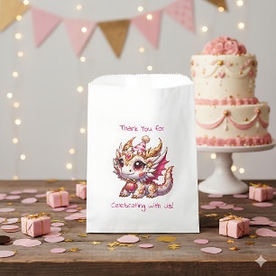 Sacolinha Dragão Parecido Rosa e Dourado Aniversário Persona