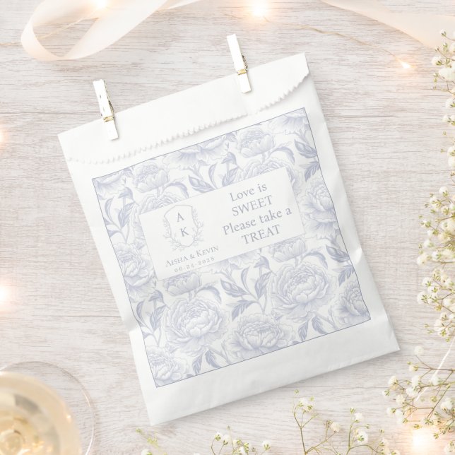 Sacolinha Dusty Blue Chinoiserie Peonies Love is Sweet (Cortado)