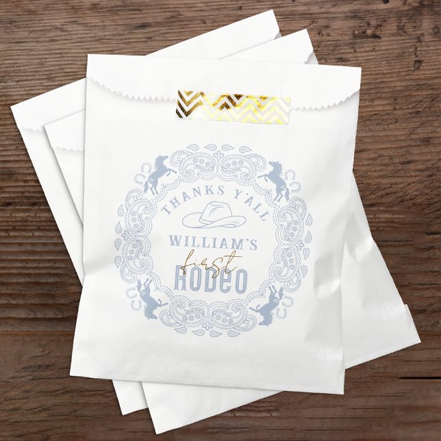 Sacolinha Dusty Blue Western Rodeo Primeiro Favor de Anivers (First Rodeo Birthday Party Favor Bag)