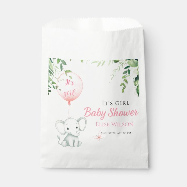 Sacolinha É uma garota! Pequeno elefante bonito com balão (Frente)