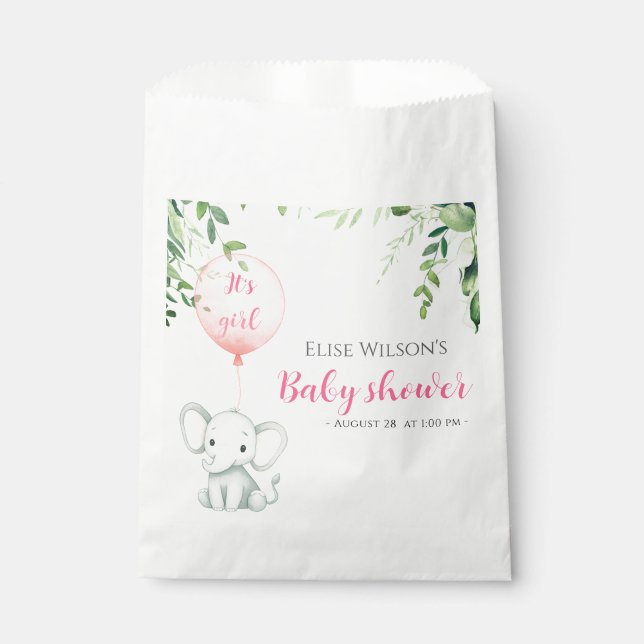 Sacolinha É uma garota! Pequeno elefante bonito com balão (Frente)