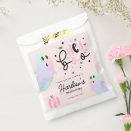 Sacolinha Ei Boo iridescente Festa de Halloween Rosa Fantasm