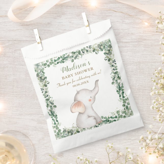 Sacolinha Elefante Bonito Verde Sexo Chá de fraldas Neutro (Cortado)