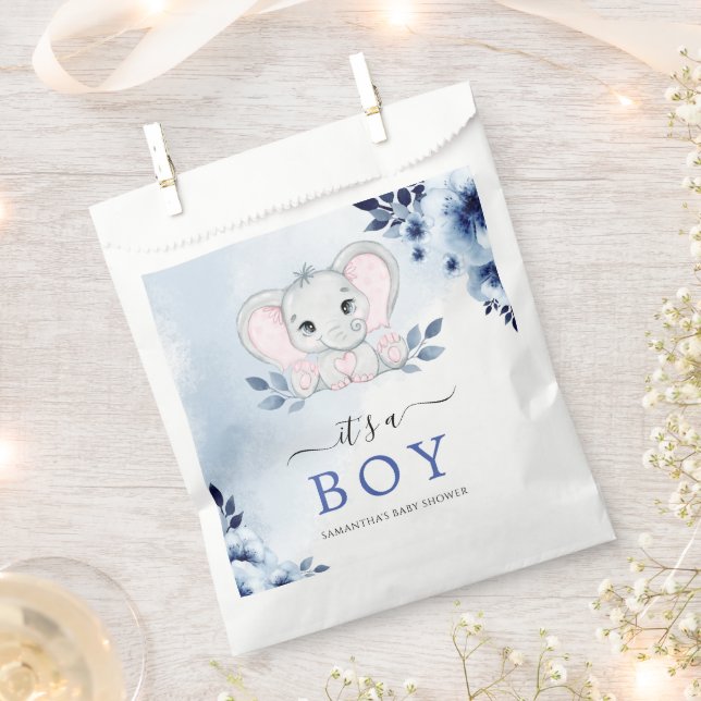 Sacolinha Elefante com Anêmonas Azuis É um Chá de fraldas (Cortado)