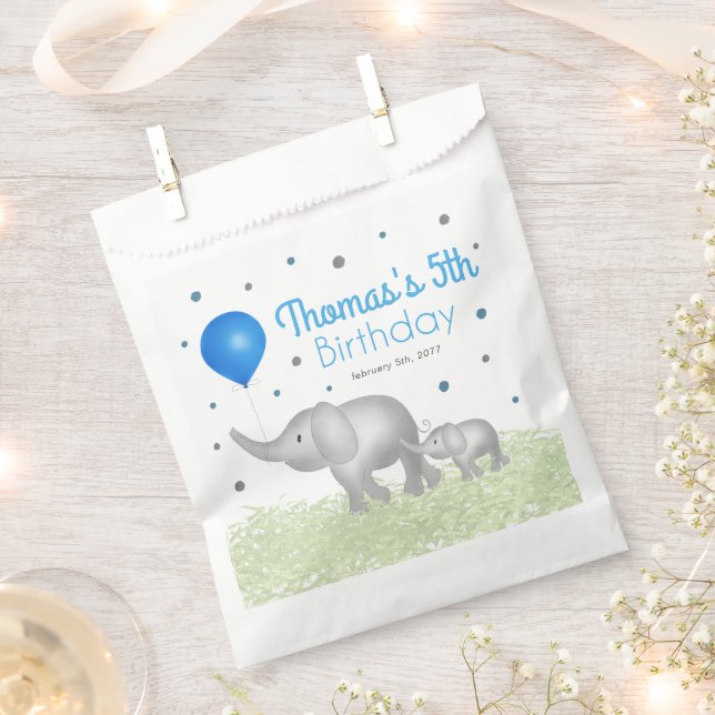 Sacolinha Elefantes de Aquarela Adoráveis Garoto de Aniversá (Cortado)