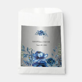 Sacolinha Elegância Elegante: Prata Metálica e Flores Azuis