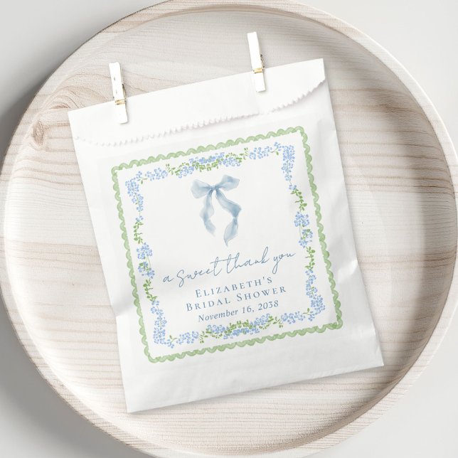 Sacolinha Elegant Blue Bow Bridal Shower Sweet Thank You (Elegant Blue Bow Bridal Shower Sweet Thank You Favor Bag)