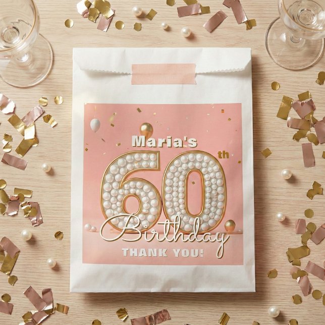 Sacolinha Elegant Blush Pink Pearl And Gold 60th Birthday (Criador carregado)