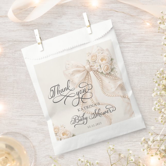Sacolinha Elegant Bow Floral Baby Shower Thank You (Cortado)