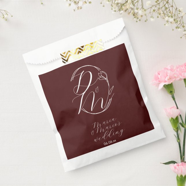 Sacolinha Elegant Delicate Floral Wedding Logo Deep Burgundy (Selado)