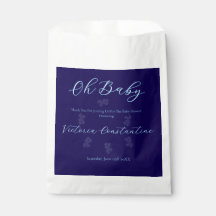 Elegant Navy Blue Oh Baby Script Floral