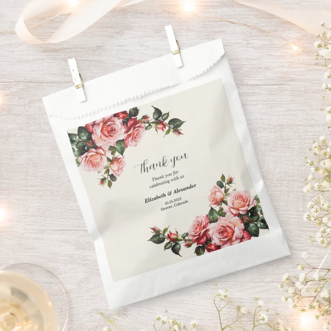 Sacolinha Elegant pink and red roses floral wedding  (Cortado)