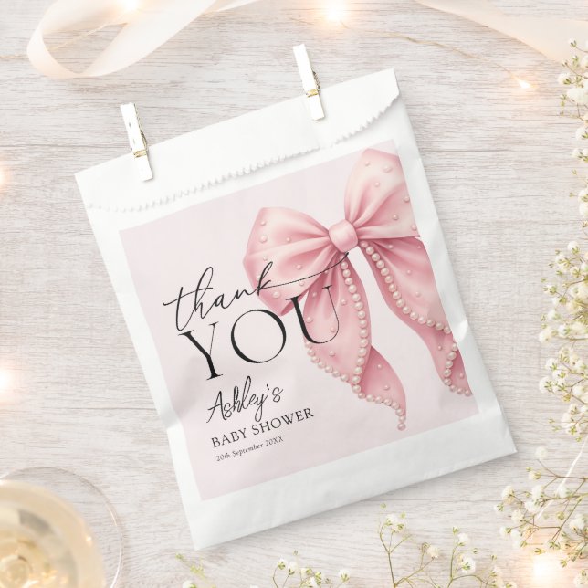 Sacolinha Elegant Pink Bow Baby Shower Thank You (Cortado)