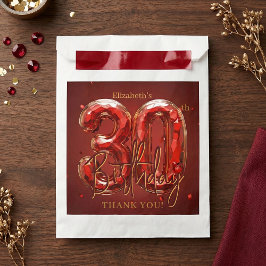 Sacolinha Elegant Ruby Red Gold 30th Birthday Thank You