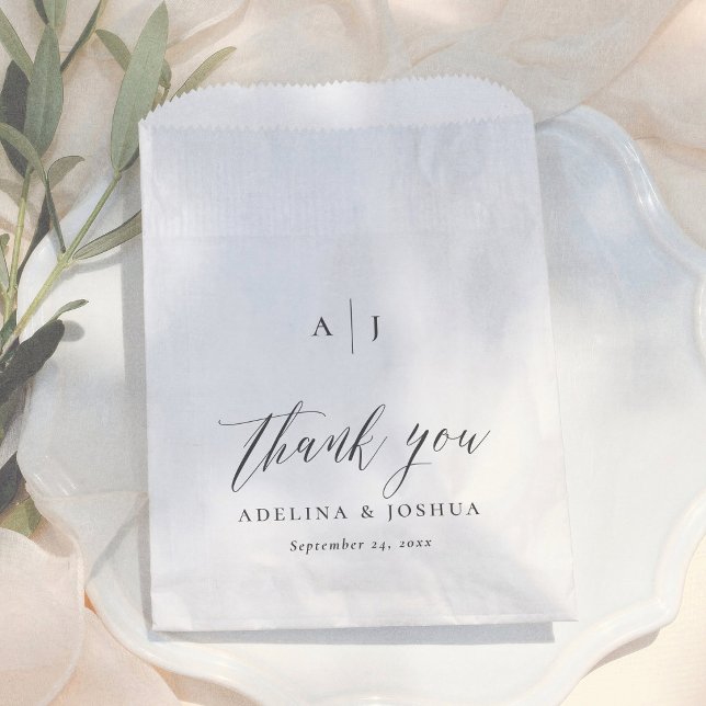 Sacolinha Elegant Script Black & White Thank You Wedding (Criador carregado)
