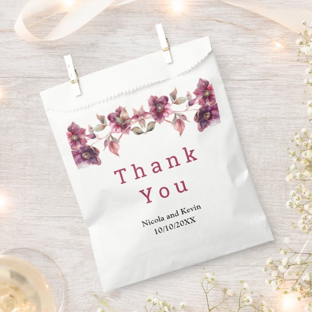 Sacolinha Elegant Winter Hellebore Floral Burgundy Wedding (Cortado)