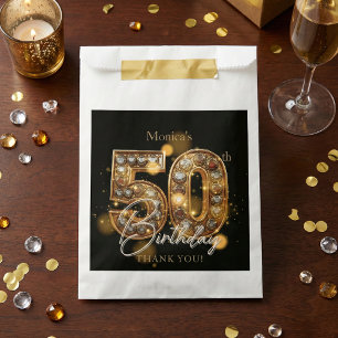 Sacolinha Elegante Aniversário de 50 anos Preto Dourado Bril