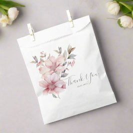 Sacolinha Elegante Aquarela Rosa Floral Suave Agradecimento