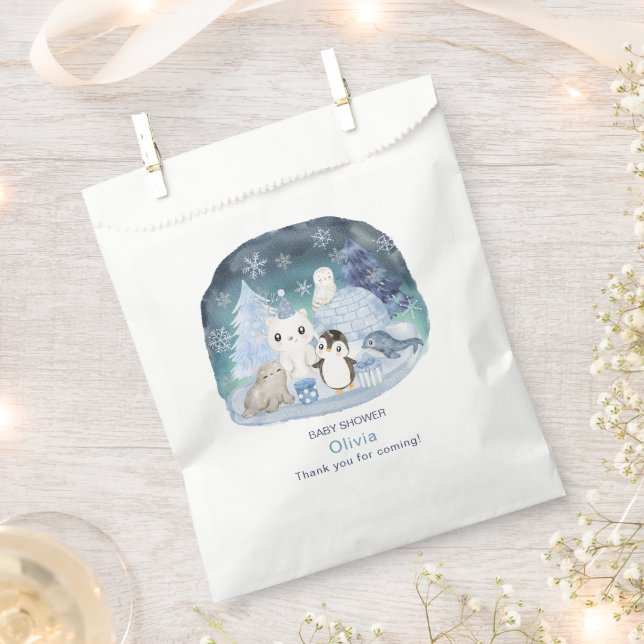 Sacolinha Elegante Aquarela Winter Artic Animal Baby Show (Cortado)