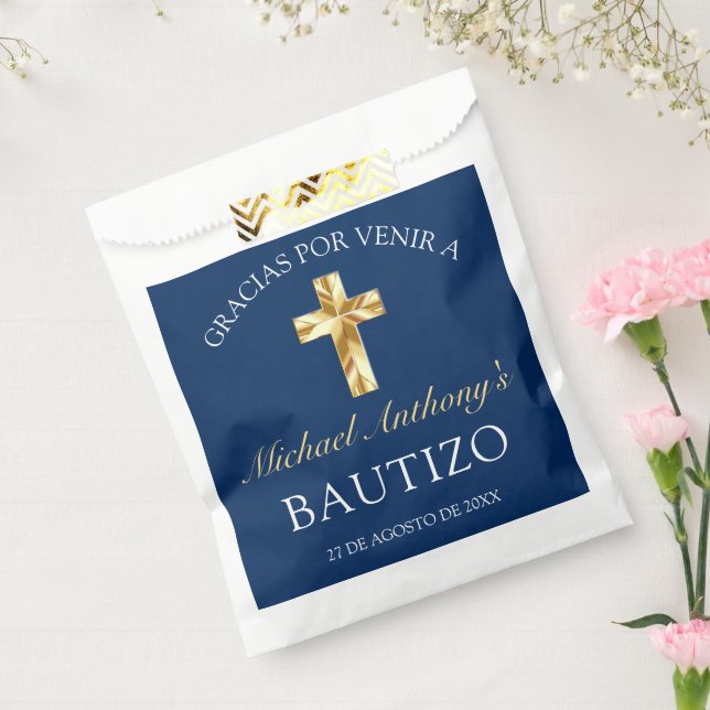 Sacolinha Elegante Bautismo de Bebé Azul Marino Dorado (Selado)