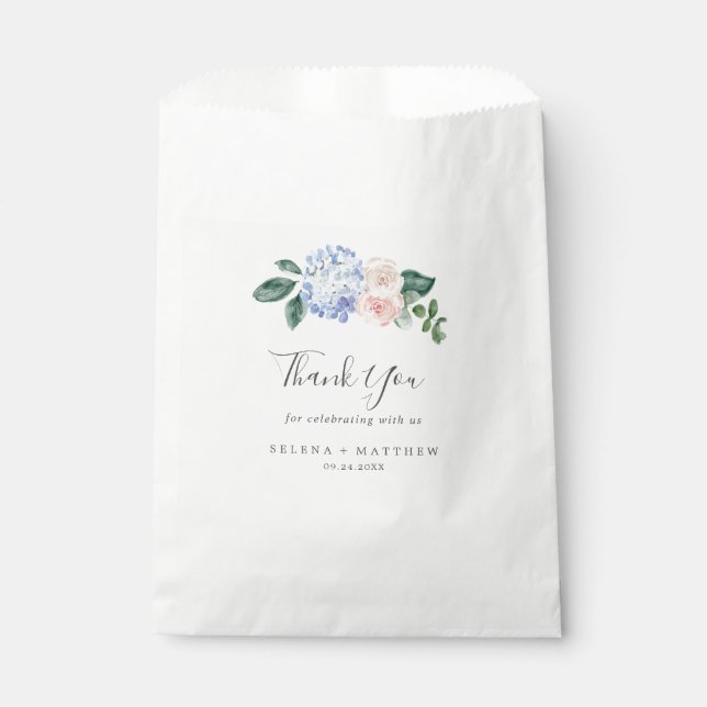 Sacolinha Elegante Blue Hydrangea | White Obrigado Casamento (Frente)