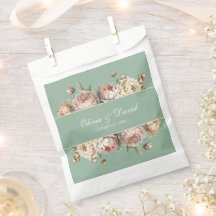 Elegante Blush Rosa Desbotado Peônias Verde Musgo 