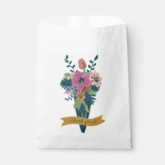 Sacolinha Elegante Buquê de Flores com Fita de Agradecimento (Frente)