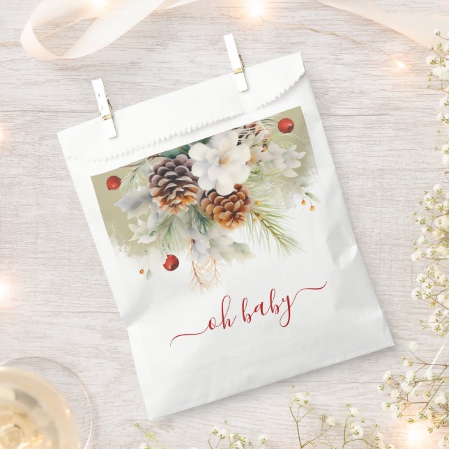 Sacolinha Elegante Chá de fraldas de Aquarela Evergreen Wint (Cortado)