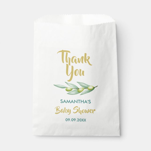 Sacolinha Elegante chá de fraldas Greenery Olive Branch (Frente)