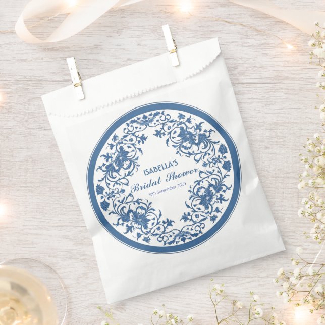 Sacolinha Elegante Chinoiserie Azul Vitoriana Padrão Floral  (Cortado)