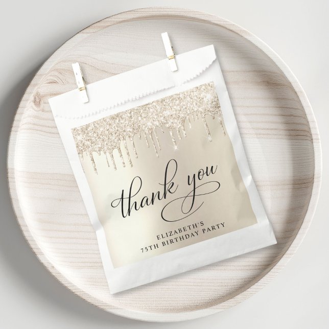 Sacolinha Elegante Dourada Glitter 75ª Festa de aniversário (Criador carregado)