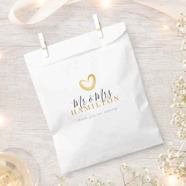 Sacolinha Elegante Dourado Coração Sr. e Sra. Wedding Obriga (Cortado)