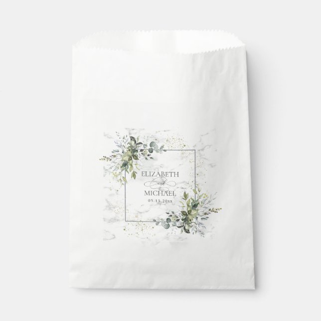 Sacolinha Elegante Dusty Blue Eucalyptus Greenery Marble (Frente)