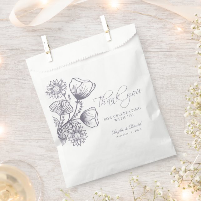 Sacolinha Elegante Lavanda Floral Contorno Obrigado Casament (Cortado)